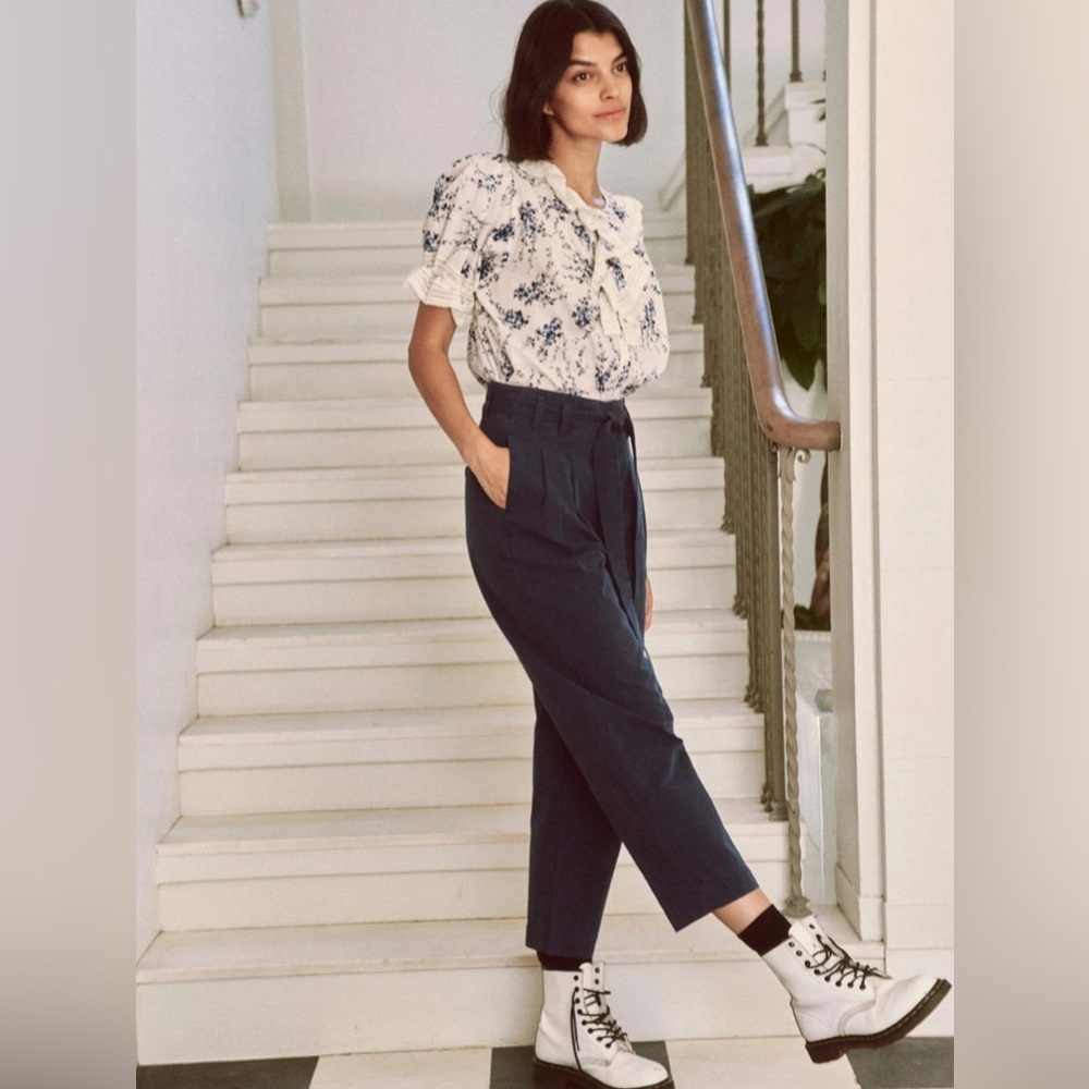 THE GREAT. Bishop Blue on White Floral Blouse - Picture 9 of 14